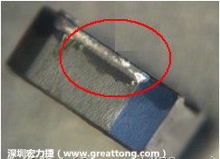 使用錫(Sn)鍍層的電源電感器(Power Inductors)，經(jīng)過推力測試后，其焊點(diǎn)還保留在零件的端點(diǎn)上，所以推力比較高。