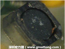 使用銀(Ag)鍍層的電源電感器(Power Inductors)，經(jīng)過推力測試后，零件端點(diǎn)上已經(jīng)看不到任何鍍層的痕跡了，所以其耐推力就比較小。
