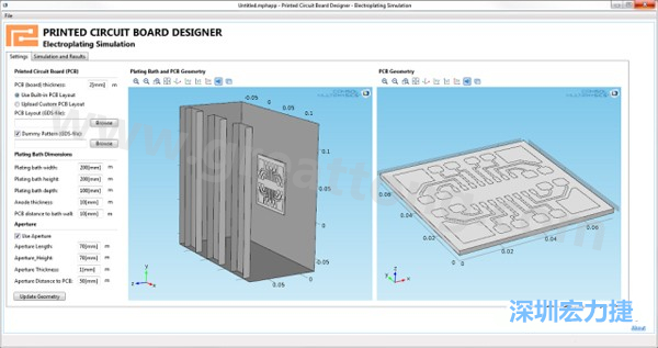 電鍍App允許PCB板設(shè)計(jì)人員導(dǎo)入不同的設(shè)計(jì)(包含或不含虛置圖形)，點(diǎn)擊計(jì)算，然后就能查看所仿真的厚度均勻性-深圳宏力捷