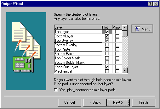 決定Gerber文件要繪制的板層，依據(jù)實(shí)際狀況勾選各個(gè)板層。