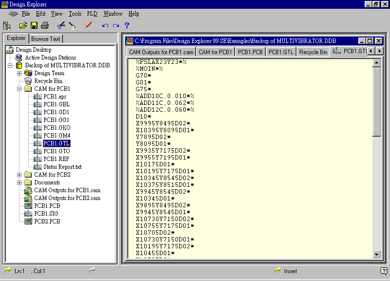 要檢查各Gerber輸出文件，則在瀏覽器中打開CAM Output for PCB1，即可看到一系列Gerber輸出文件。