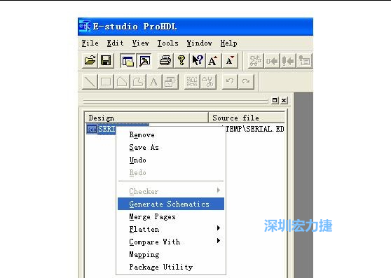4．右鍵點(diǎn)擊 Serial.EDF 文件，選擇 Generate Schamatics：