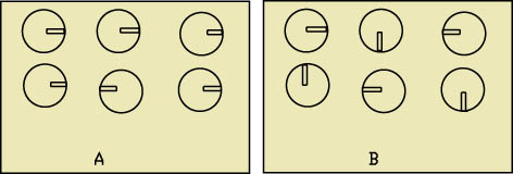 所有徑向電容的負極朝向一邊可很容易發(fā)現(xiàn)錯誤(A)，反之則較為困難(B)