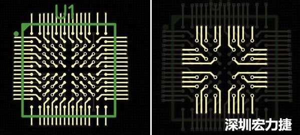 圖4a和4b：從最外層開始向中心為不同的BGA圈布線。
