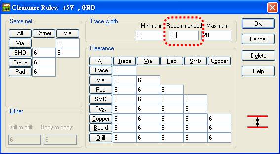 圖22 電源、接地線寬設(shè)定