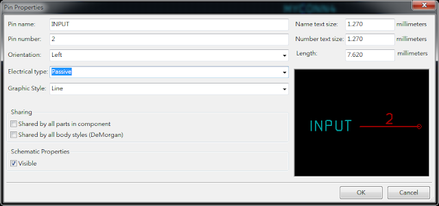 按下工具 "Add pins to the component"， 如底下畫面，  Electrical type 都選 Passive