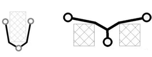 圖12：樹和(灰色顯示的)障礙物。(a)最小生成樹，(b)Steiner樹。