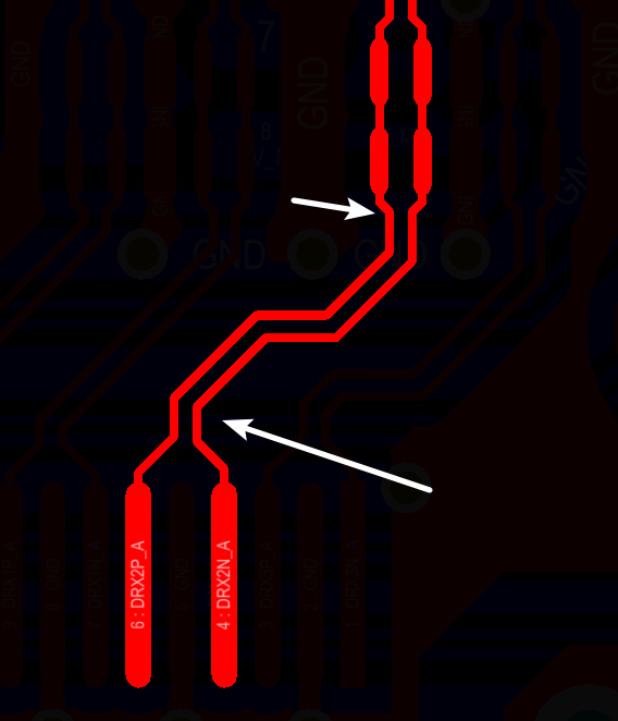 相應的要對差分對不匹配的情況作出補償，使其線長匹配，長度差通?？刂圃?mil以內(nèi)