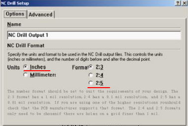 將格式改為“Inches 2：5”（ 以確保資料精度，反之孔與線路有偏移現(xiàn)象；）點(diǎn)OK完成鉆孔文件轉(zhuǎn)換